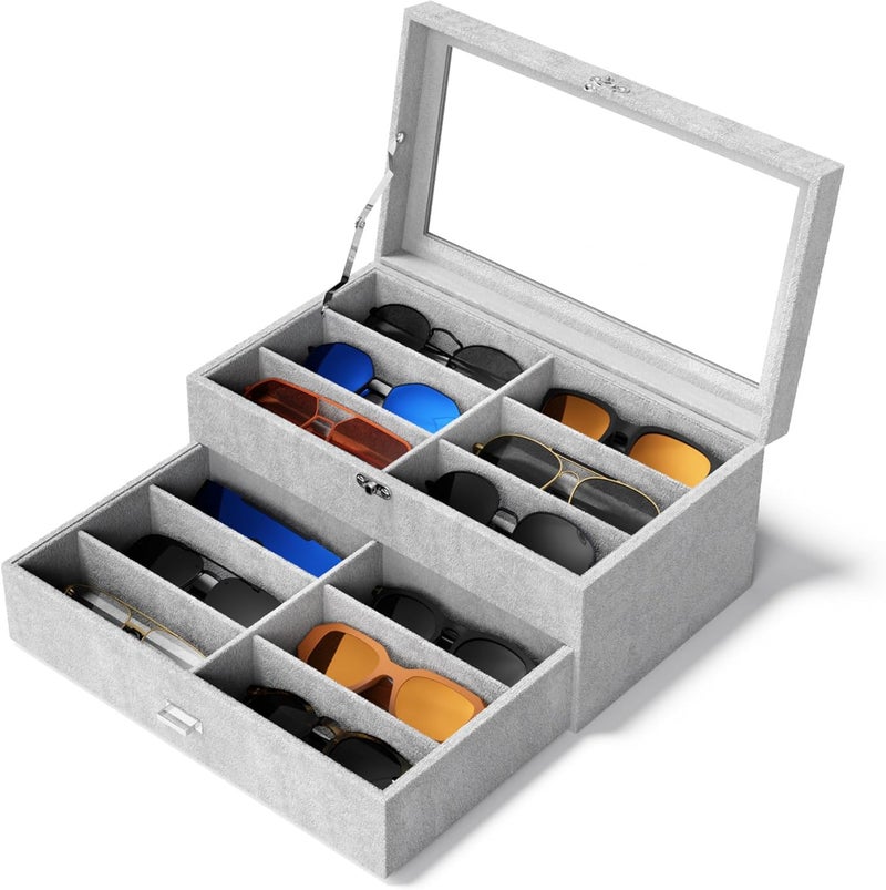 NEWLOOP Store Sunglasses Organizer Multiple Pairs of Glasses Display Case Sunglass Hard Shell Storage Box for Women Men 12/16 Slots - Image 1